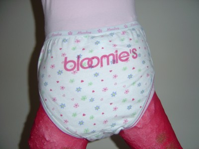 [Photos from Jayelle's experiment on www.forumforjustice.org showing size 4-6 compared to size 12-14 Bloomingdale bloomies]